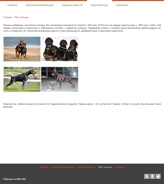 Готовое решение: Адаптивный сайт собаковода
